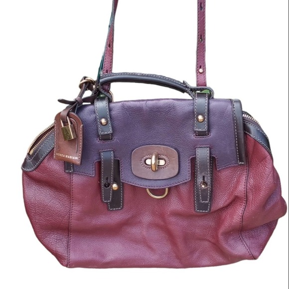 Andrea Mabinai Shoulder Bag Two tone Brown n Burgundy Deep Red Pristine EUC - Picture 1 of 12